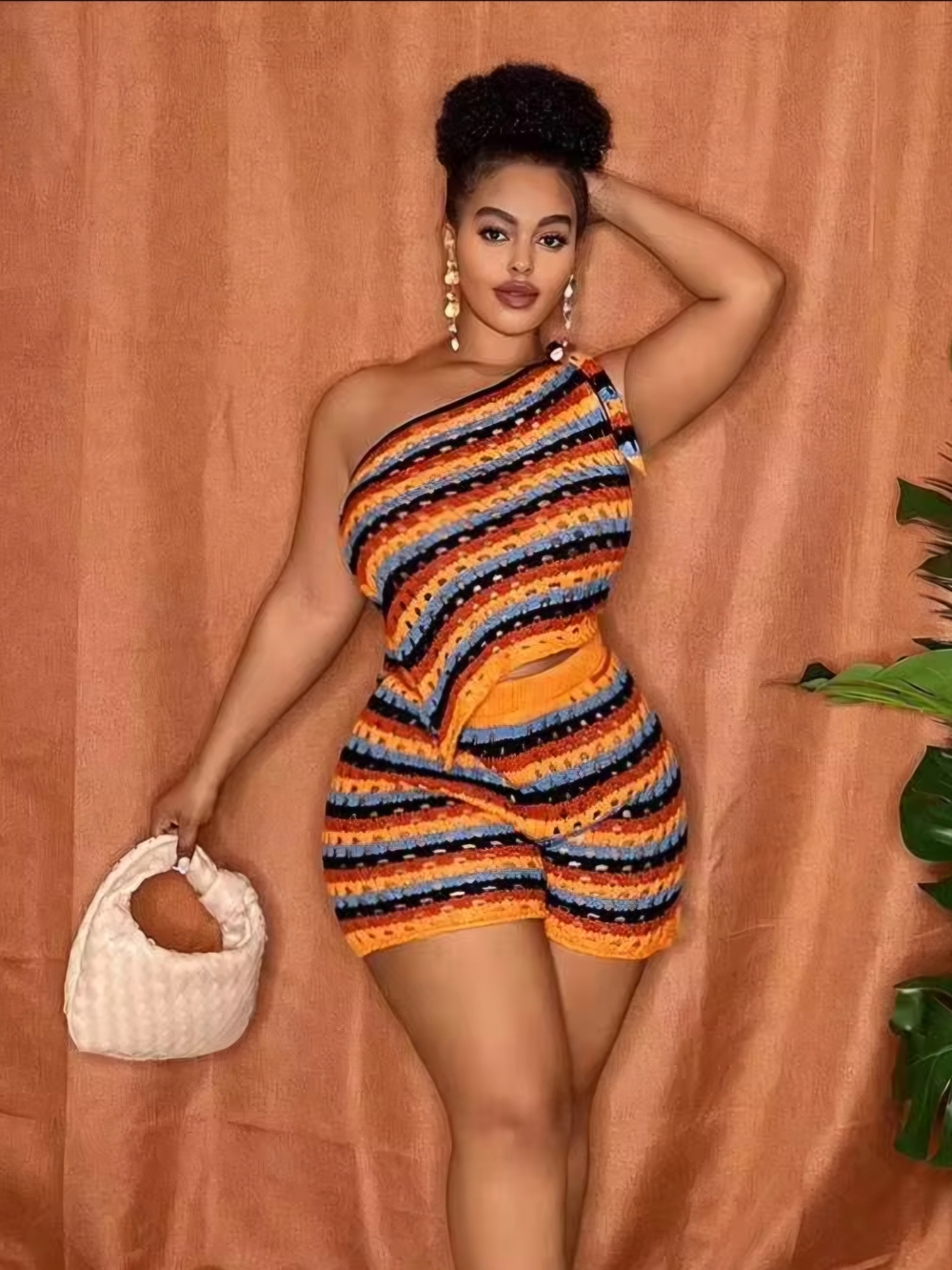 SHEIN Women's Plus Size 3X One-Shoulder Crochet Top And Shorts Set